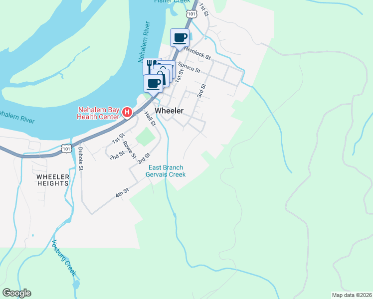 map of restaurants, bars, coffee shops, grocery stores, and more near 590 4th Street in Rockaway Beach