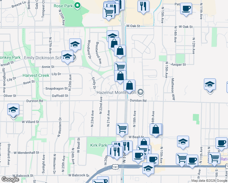 map of restaurants, bars, coffee shops, grocery stores, and more near 710 Stoneridge Drive in Bozeman
