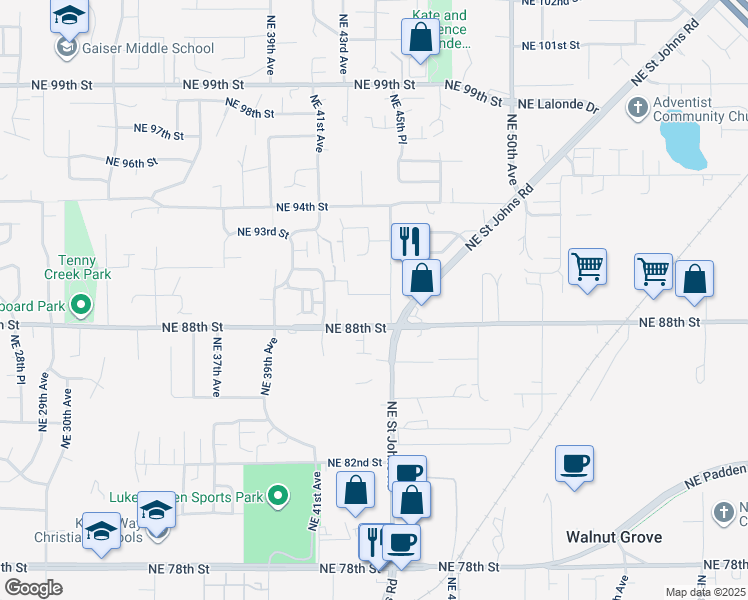 map of restaurants, bars, coffee shops, grocery stores, and more near 8910 Northeast 45th Avenue in Vancouver