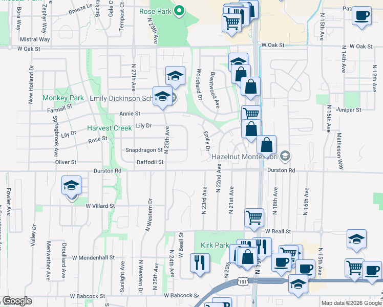 map of restaurants, bars, coffee shops, grocery stores, and more near 768 Roger's Way in Bozeman