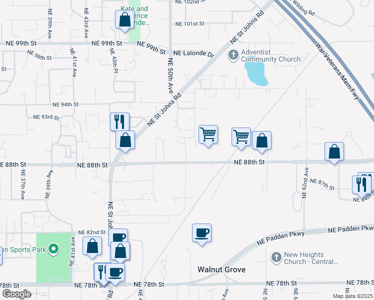 map of restaurants, bars, coffee shops, grocery stores, and more near 8913 Northeast 51st Avenue in Vancouver