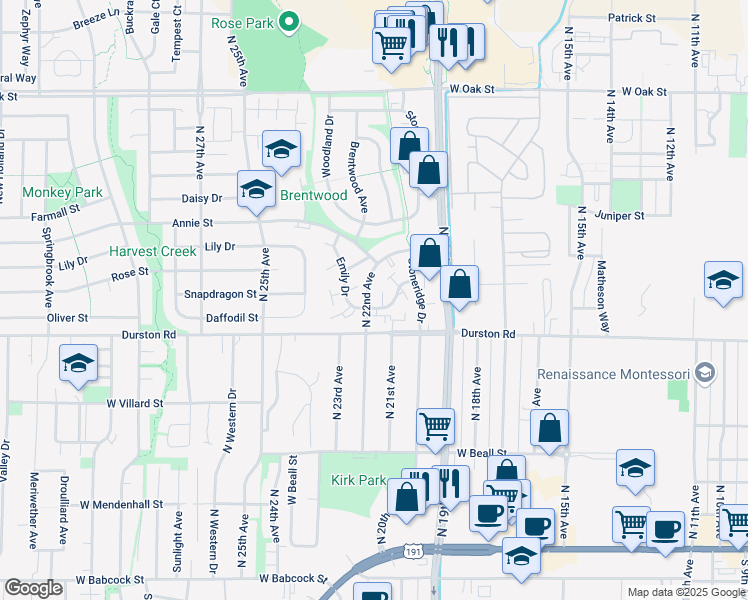 map of restaurants, bars, coffee shops, grocery stores, and more near 704 North 22nd Avenue in Bozeman