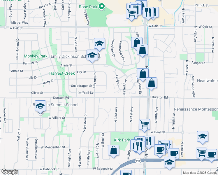 map of restaurants, bars, coffee shops, grocery stores, and more near 768 Roger's Way in Bozeman