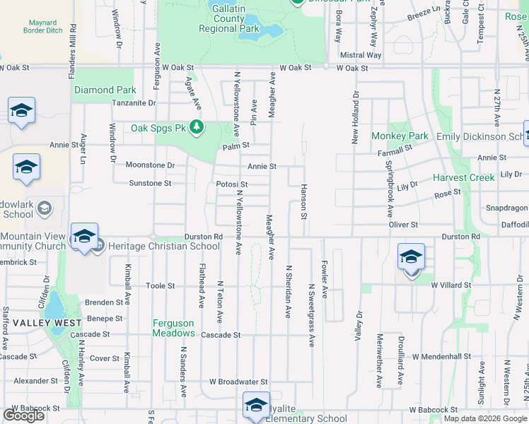map of restaurants, bars, coffee shops, grocery stores, and more near 775 Meagher Avenue in Bozeman