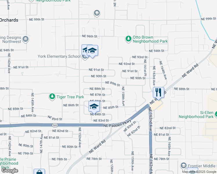map of restaurants, bars, coffee shops, grocery stores, and more near 15505 Northeast 89th Street in Vancouver