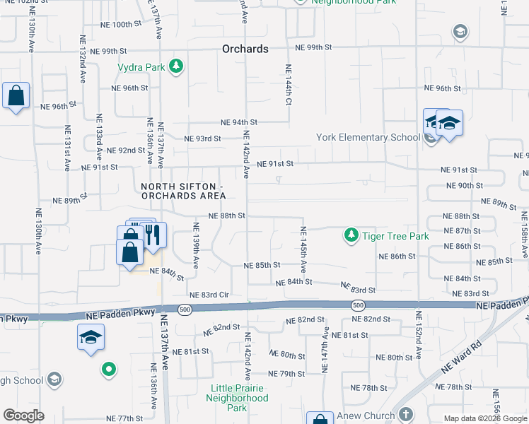 map of restaurants, bars, coffee shops, grocery stores, and more near 14218 Northeast 88th Street in Vancouver