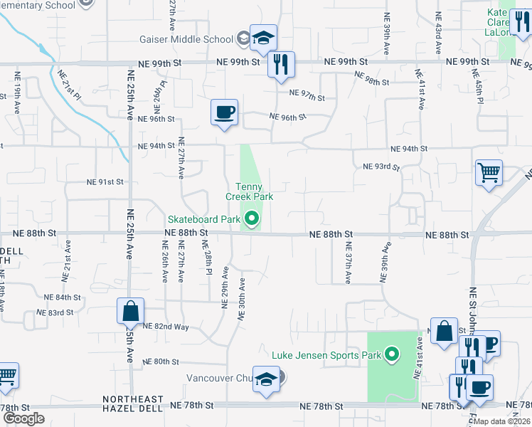 map of restaurants, bars, coffee shops, grocery stores, and more near 8920 Northeast 32nd Avenue in Vancouver