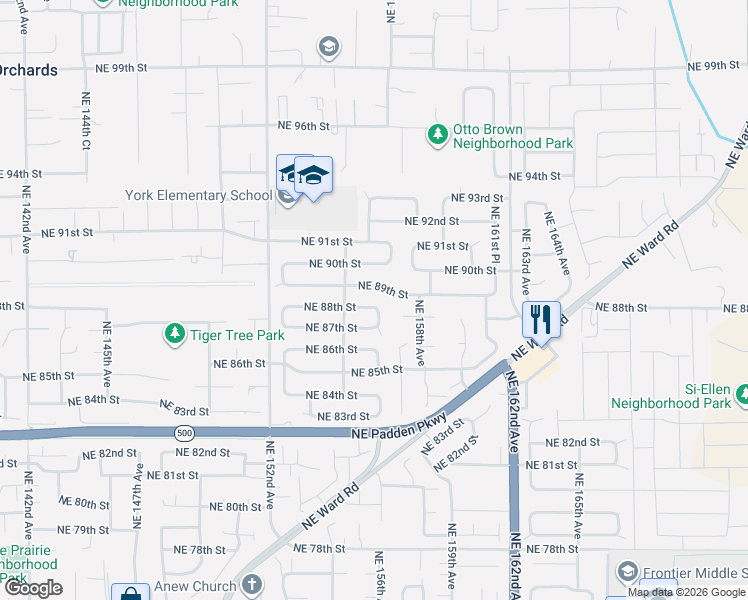 map of restaurants, bars, coffee shops, grocery stores, and more near 15518 Northeast 88th Street in Vancouver