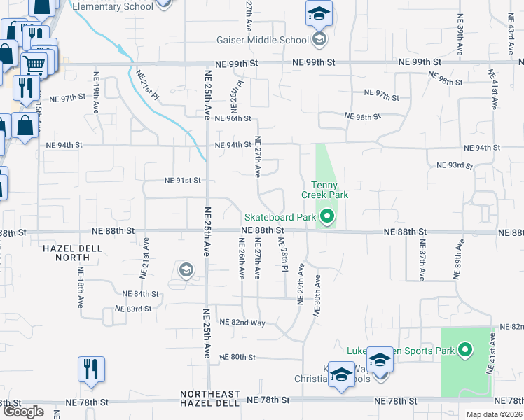 map of restaurants, bars, coffee shops, grocery stores, and more near 8910 Northeast 28th Place in Vancouver