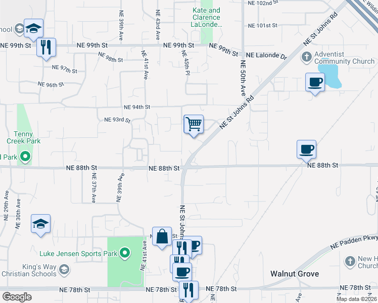 map of restaurants, bars, coffee shops, grocery stores, and more near 8908 Northeast Saint Johns Road in Vancouver