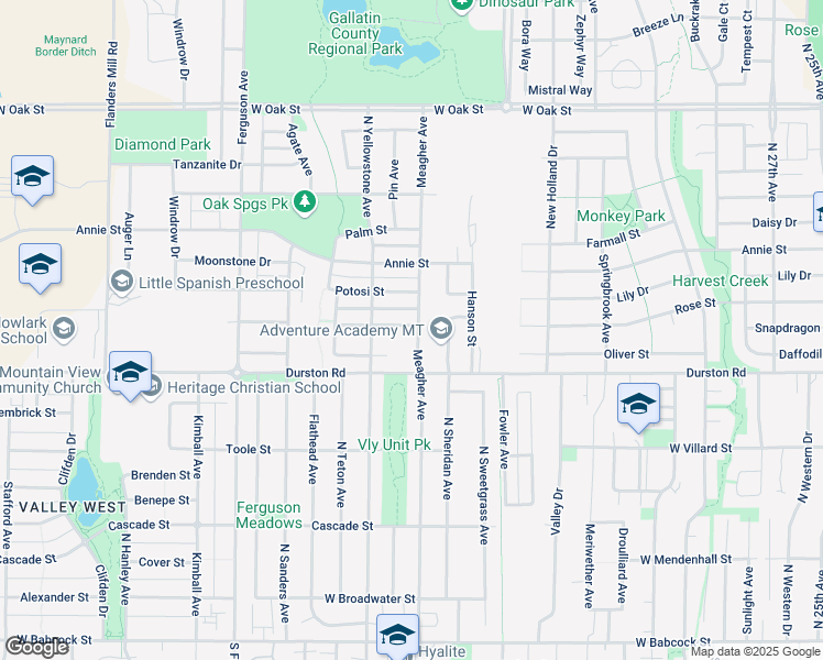 map of restaurants, bars, coffee shops, grocery stores, and more near 775 Meagher Avenue in Bozeman