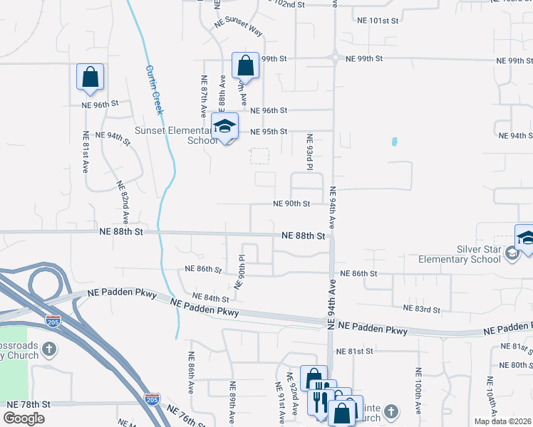 map of restaurants, bars, coffee shops, grocery stores, and more near 9006 Northeast 89th Circle in Vancouver