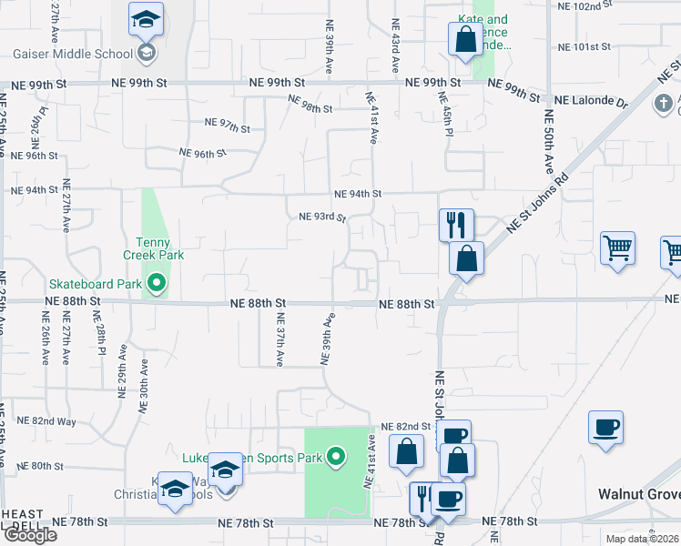 map of restaurants, bars, coffee shops, grocery stores, and more near 3905 Northeast 89th Way in Vancouver