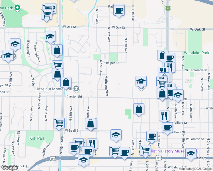 map of restaurants, bars, coffee shops, grocery stores, and more near 714 Matheson Way in Bozeman