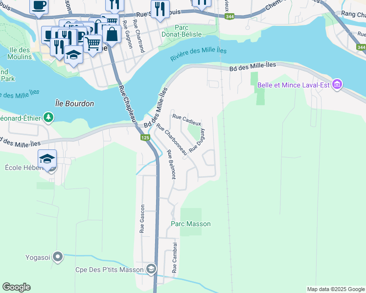 map of restaurants, bars, coffee shops, grocery stores, and more near 4220 Rue Charbonneau in Laval