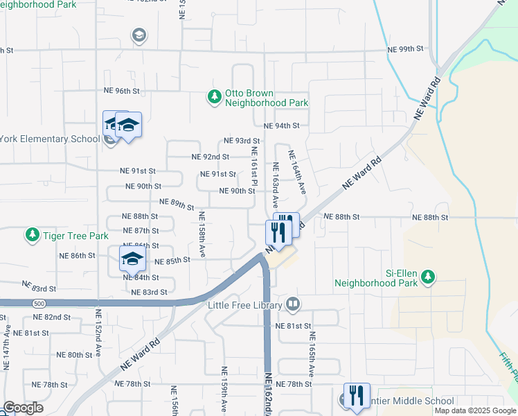 map of restaurants, bars, coffee shops, grocery stores, and more near 8901 Northeast 161st Place in Vancouver