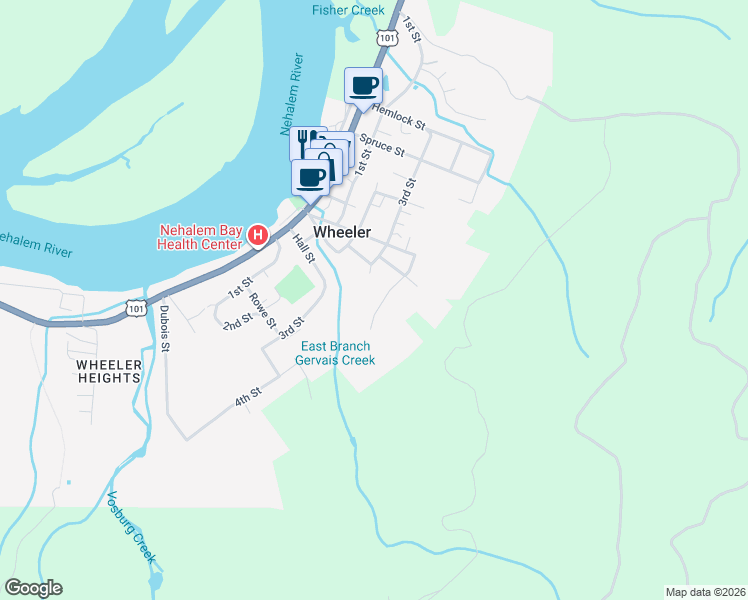 map of restaurants, bars, coffee shops, grocery stores, and more near 590 4th Street in Rockaway Beach