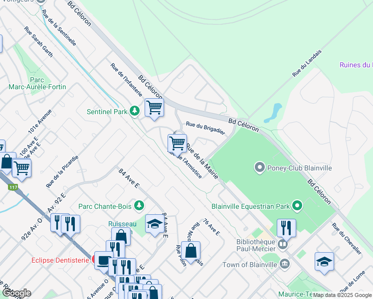 map of restaurants, bars, coffee shops, grocery stores, and more near 1105 Rue de la Mairie in Blainville