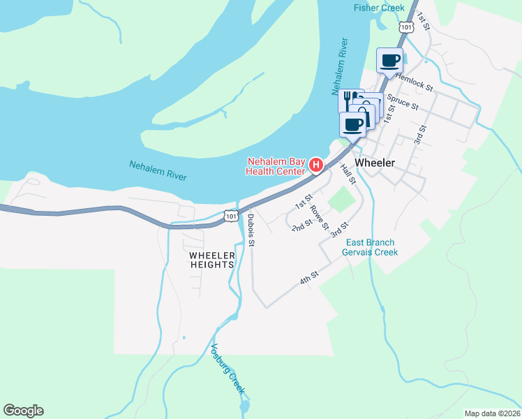 map of restaurants, bars, coffee shops, grocery stores, and more near 61 Gamble Street in Wheeler