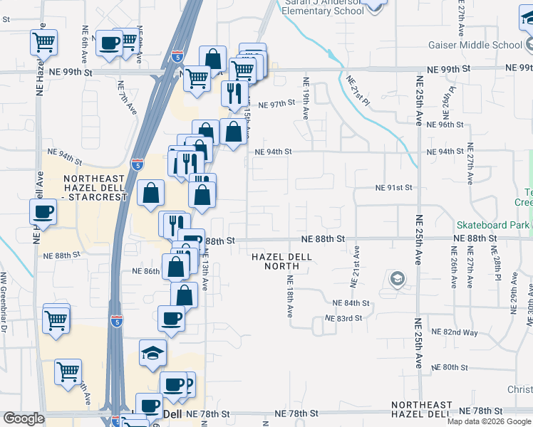 map of restaurants, bars, coffee shops, grocery stores, and more near 8917 Northeast 15th Avenue in Vancouver