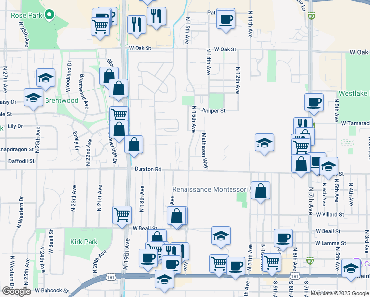 map of restaurants, bars, coffee shops, grocery stores, and more near 723 North 15th Avenue in Bozeman