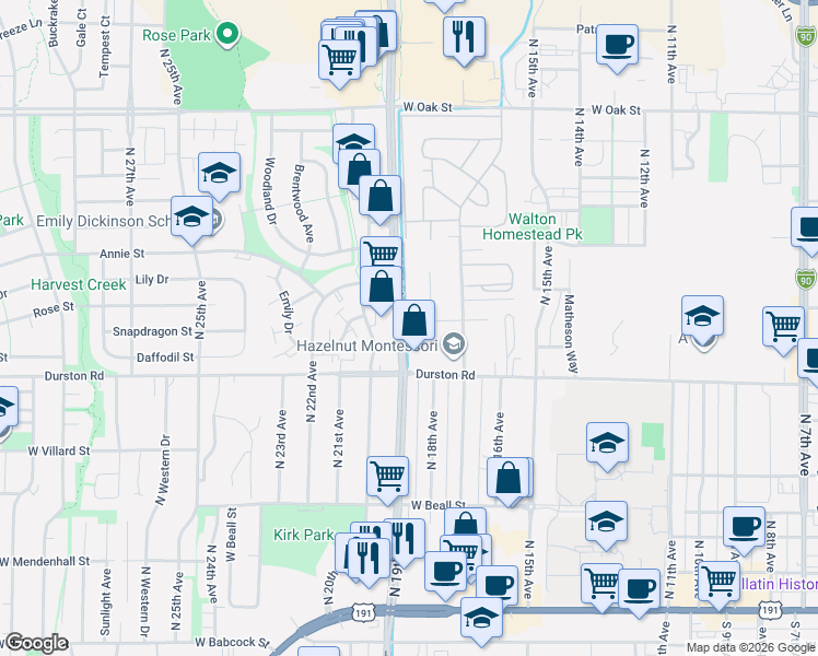 map of restaurants, bars, coffee shops, grocery stores, and more near 711 Blackmore Pl in Bozeman