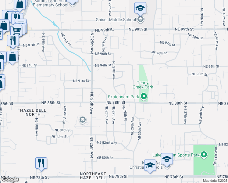 map of restaurants, bars, coffee shops, grocery stores, and more near 8914 Northeast 28th Place in Vancouver