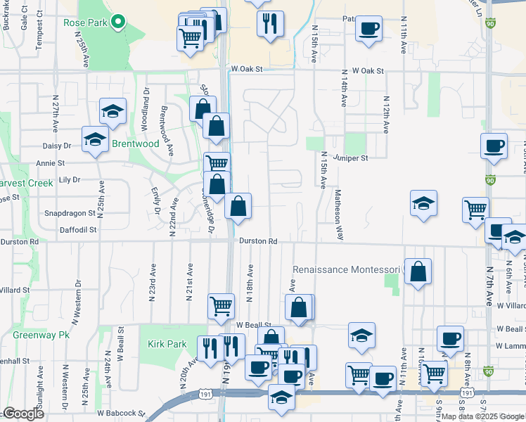 map of restaurants, bars, coffee shops, grocery stores, and more near 1706 Terrace Avenue in Bozeman