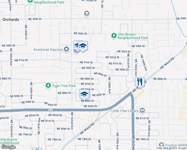 map of restaurants, bars, coffee shops, grocery stores, and more near 15505 Northeast 89th Street in Vancouver