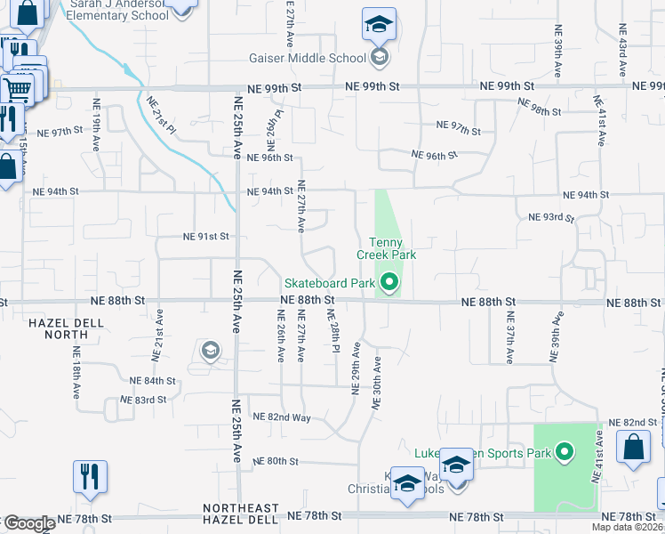 map of restaurants, bars, coffee shops, grocery stores, and more near 8909 Northeast 28th Avenue in Vancouver