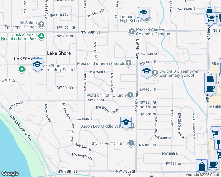 map of restaurants, bars, coffee shops, grocery stores, and more near 8916 Northwest 12th Avenue in Vancouver