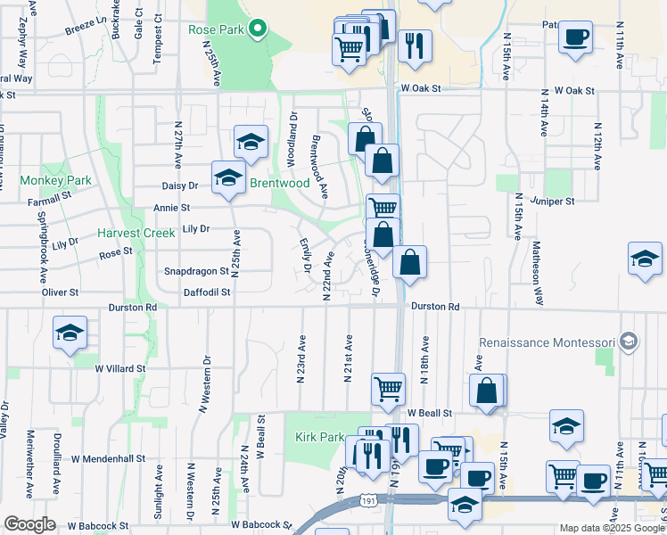 map of restaurants, bars, coffee shops, grocery stores, and more near 2135 Charlotte Street in Bozeman