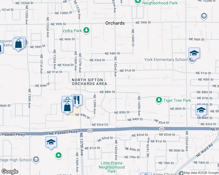 map of restaurants, bars, coffee shops, grocery stores, and more near 14005 Northeast 89th Circle in Vancouver