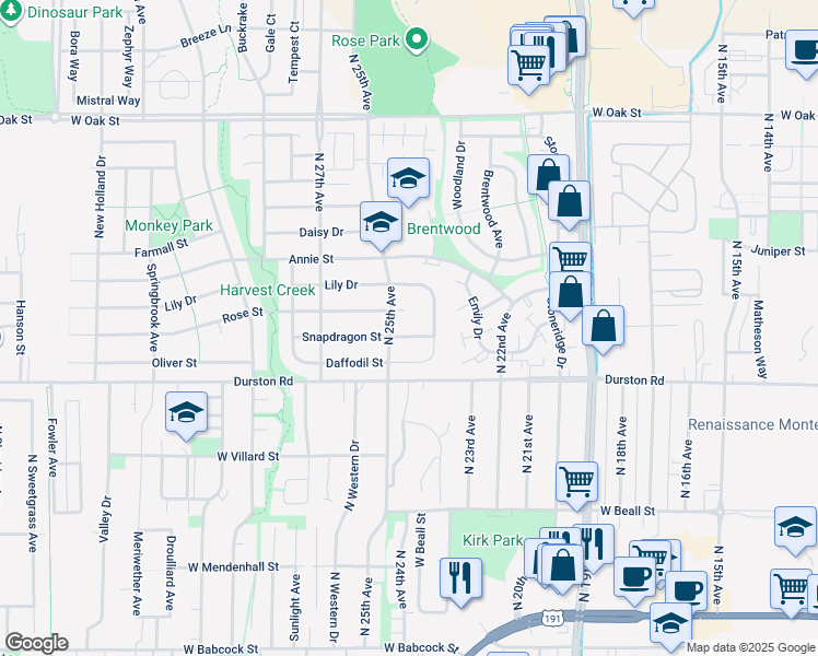 map of restaurants, bars, coffee shops, grocery stores, and more near 2445 Snapdragon Street in Bozeman