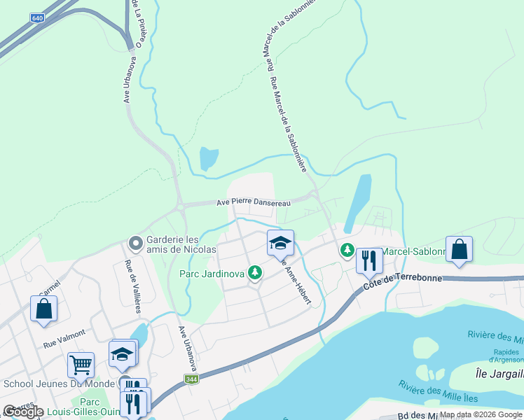 map of restaurants, bars, coffee shops, grocery stores, and more near 918 Avenue Pierre Dansereau in Terrebonne
