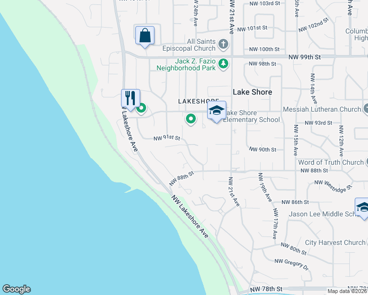 map of restaurants, bars, coffee shops, grocery stores, and more near 8908 Northwest 24th Avenue in Vancouver