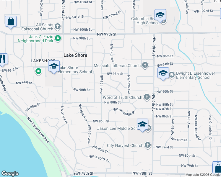 map of restaurants, bars, coffee shops, grocery stores, and more near 1409 Northwest Drive in Vancouver