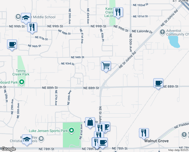map of restaurants, bars, coffee shops, grocery stores, and more near 8910 Northeast 45th Avenue in Vancouver