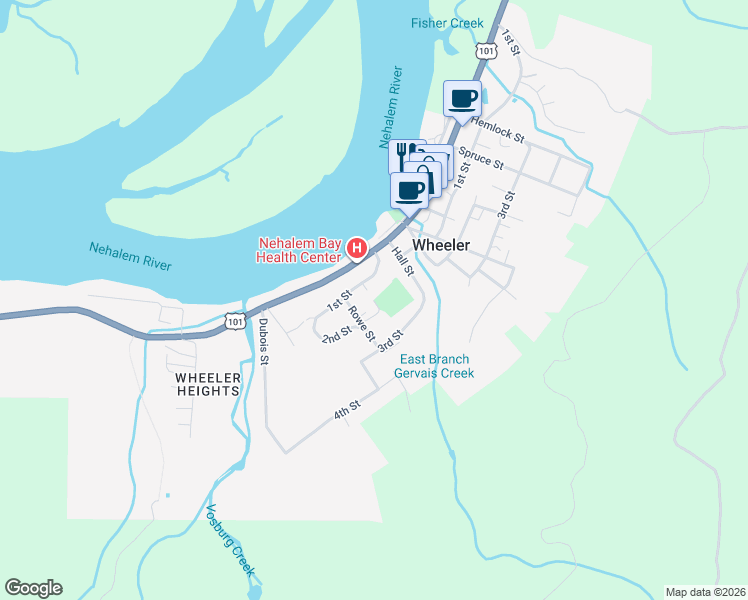 map of restaurants, bars, coffee shops, grocery stores, and more near Akin Street in Wheeler