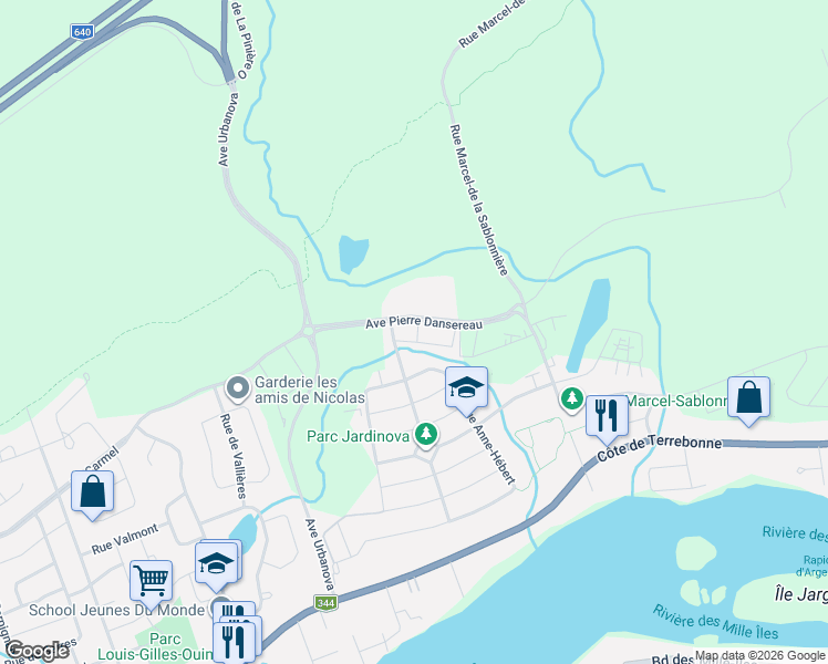 map of restaurants, bars, coffee shops, grocery stores, and more near 906 Avenue Pierre Dansereau in Terrebonne