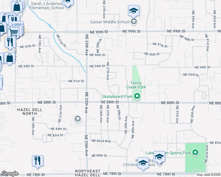 map of restaurants, bars, coffee shops, grocery stores, and more near 8910 Northeast 28th Place in Vancouver