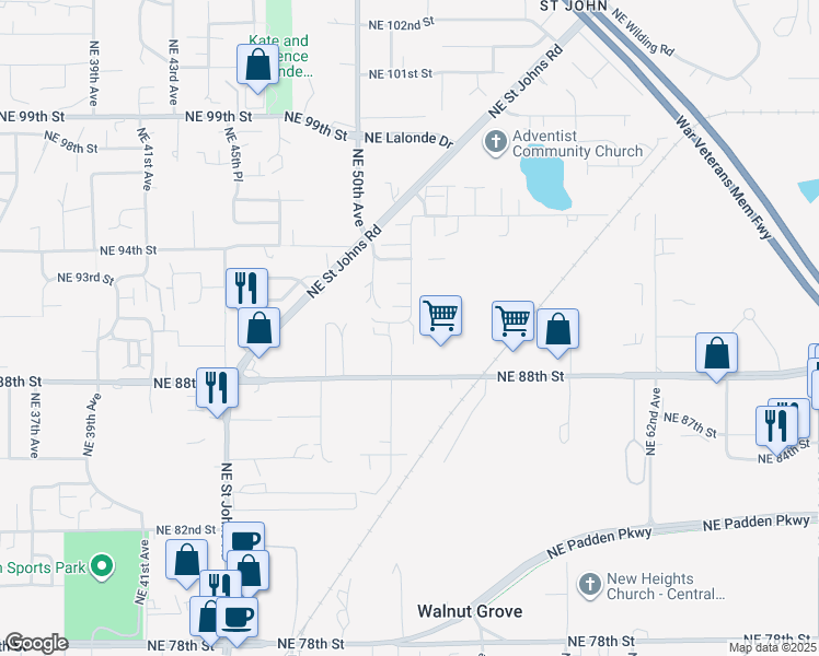 map of restaurants, bars, coffee shops, grocery stores, and more near 8913 Northeast 51st Avenue in Vancouver