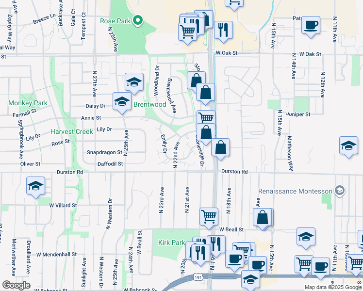 map of restaurants, bars, coffee shops, grocery stores, and more near 2135 Charlotte Street in Bozeman