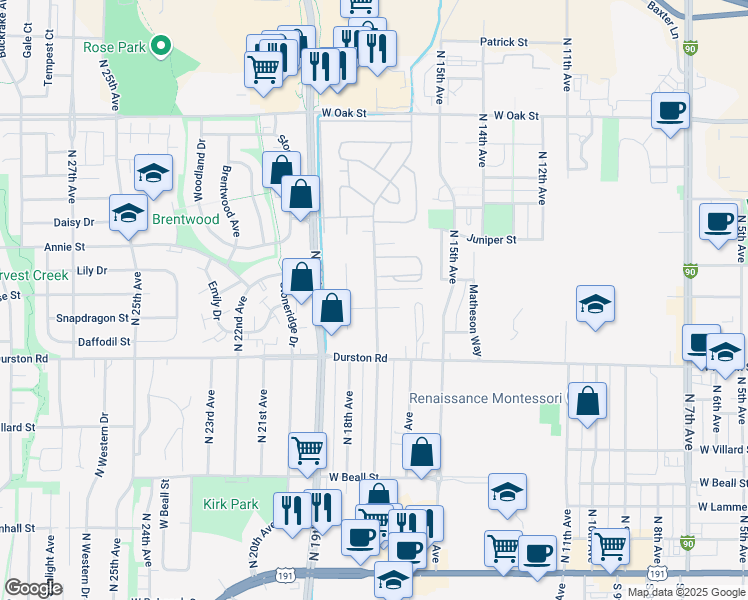map of restaurants, bars, coffee shops, grocery stores, and more near 1706 Terrace Avenue in Bozeman