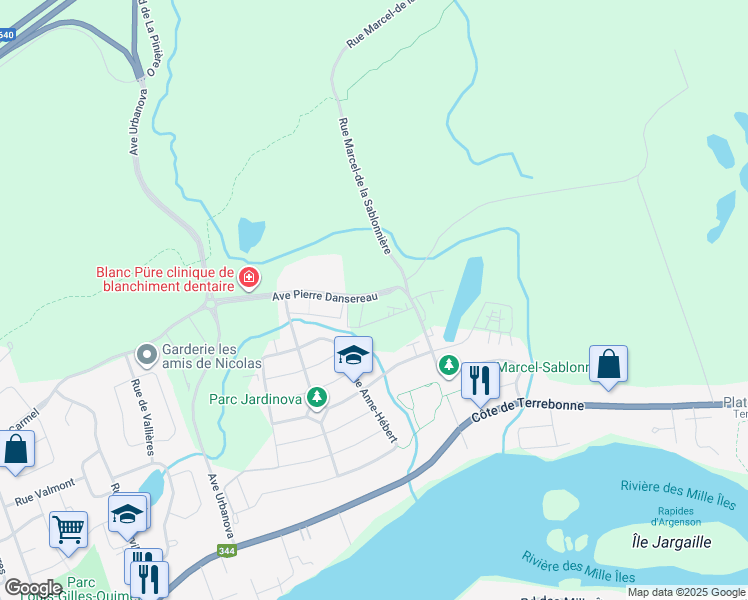 map of restaurants, bars, coffee shops, grocery stores, and more near 960 Avenue Pierre-Dansereau in Terrebonne