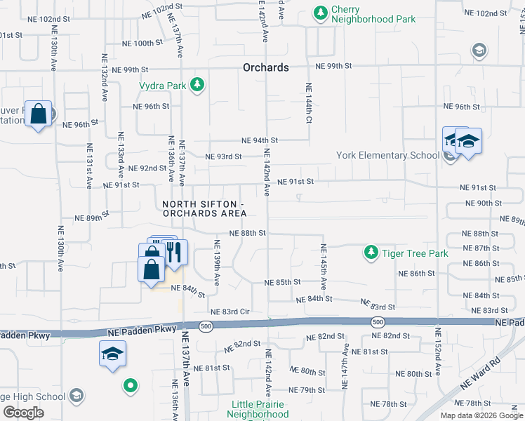 map of restaurants, bars, coffee shops, grocery stores, and more near 14005 Northeast 89th Circle in Vancouver