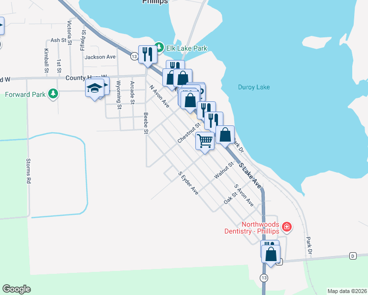 map of restaurants, bars, coffee shops, grocery stores, and more near 135 South Argyle Avenue in Phillips