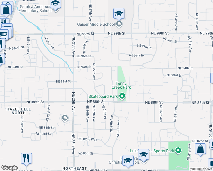 map of restaurants, bars, coffee shops, grocery stores, and more near 8917 Northeast 28th Avenue in Vancouver
