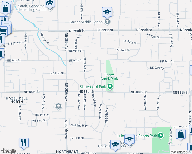 map of restaurants, bars, coffee shops, grocery stores, and more near 8917 Northeast 28th Avenue in Vancouver