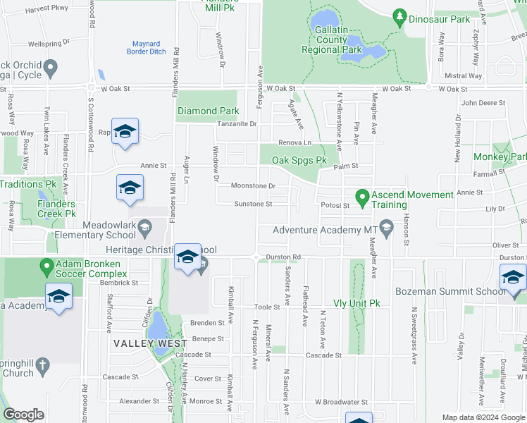 map of restaurants, bars, coffee shops, grocery stores, and more near 4080 Diamond Street in Bozeman